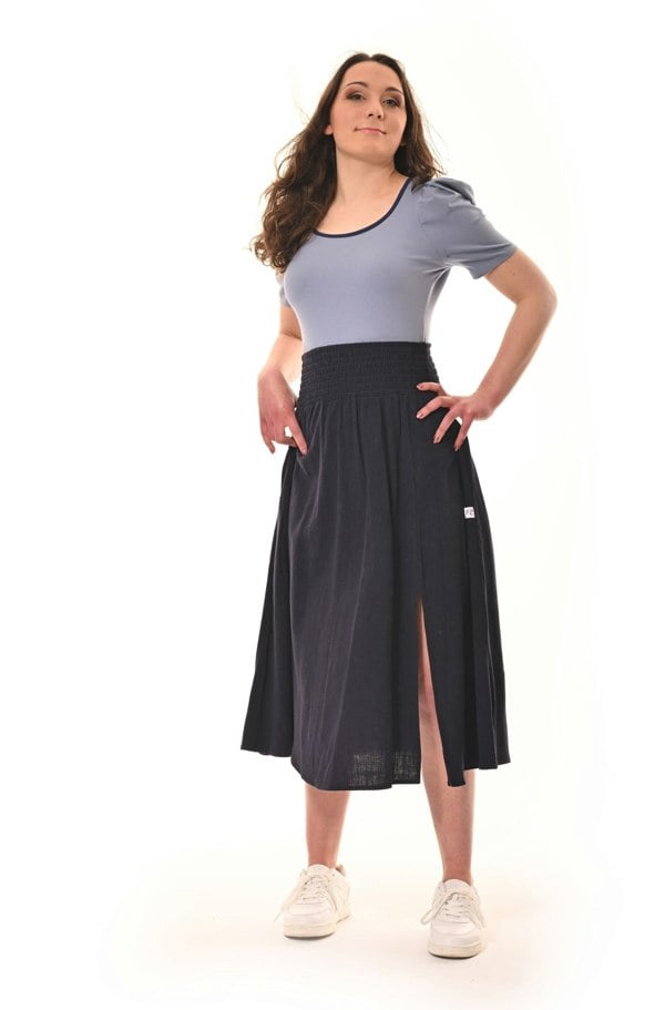 Frock Tales Sicily Midaxi Skirt With Split in Navy