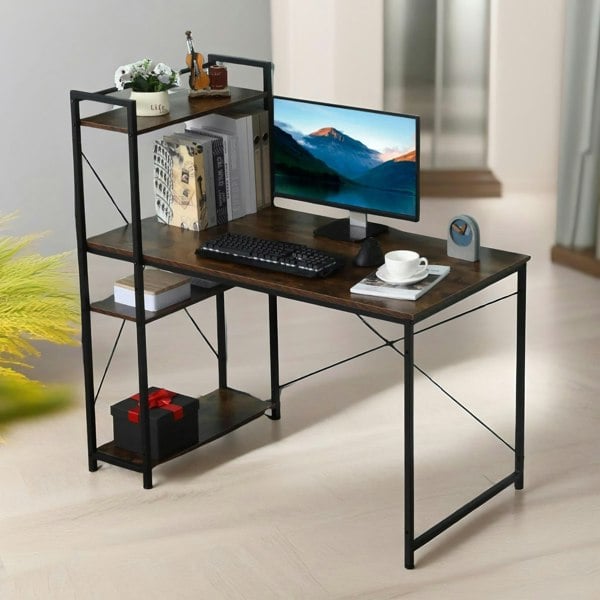 Rafaelo Mobilia Indusrial 4 Tier Computer Desk WithShelves Rustic Brown