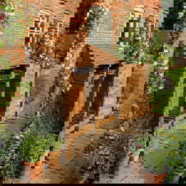 Arbor Garden Solutions Wooden Log Store with Door and Shelf W-146cm, H-126cm or 180cm, D-88cm - Brown Finish