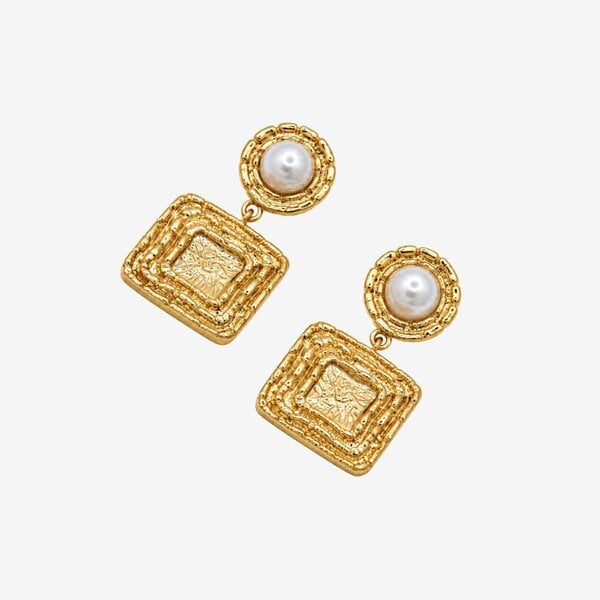 Uchi & Soto Shinju Pearl and Sculptural Square Earrings