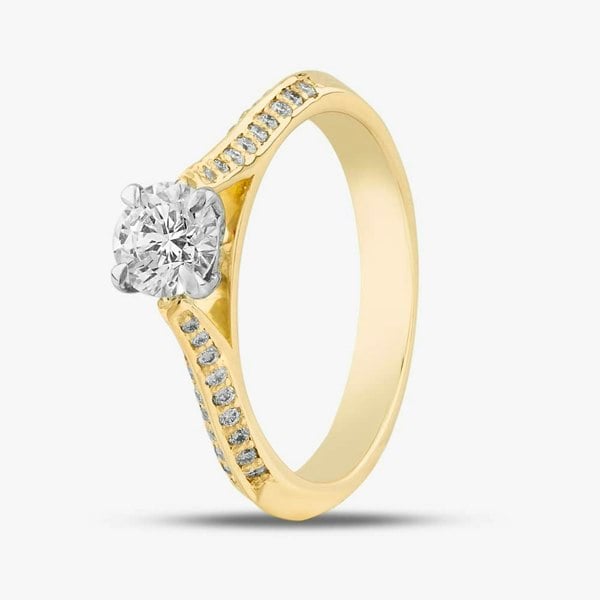 T. H. Baker 18ct Yellow Gold Certified 0.70ct Brilliant Cut Diamond Shoulder Set Solitaire Ring 10639/18PT/M020(.50ct)