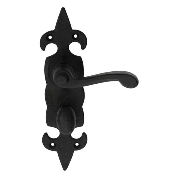 EDH Door Hardware Black Cast Iron Fleur-de-Lys Door Handles – Lever Latch, Bathroom Lock & 3 Lever Lock Sets - Bathrooom Handle Only