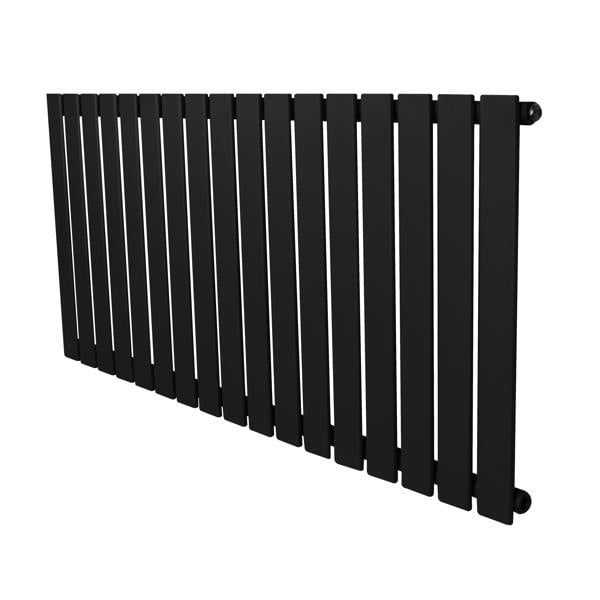 Flat single column radiator in sleek black finish, measuring 600 x 1190mm, featuring a modern, minimalist design with vertical slats