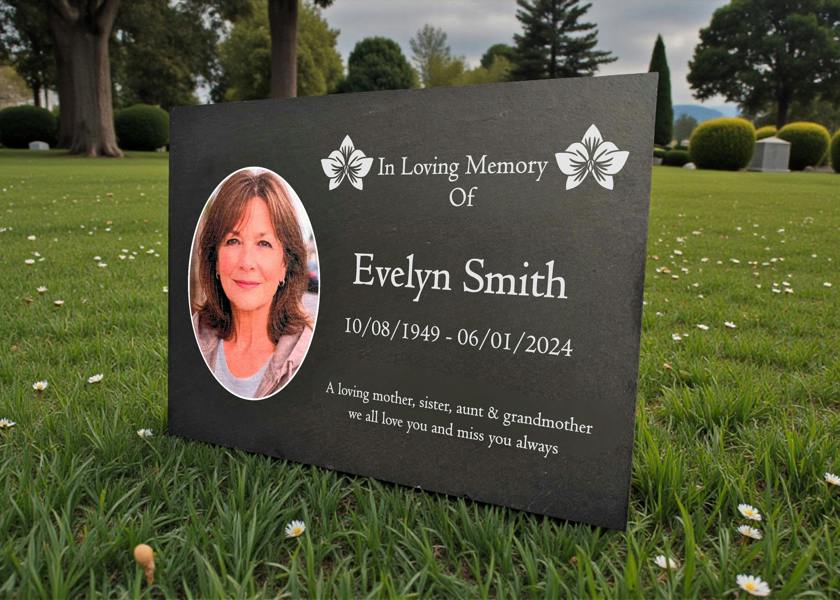 Memorials Direct Photo Slate Memorial Plaque, Orchid, Add a Portrait & Personalised Text | 35×25cm (14×10”)