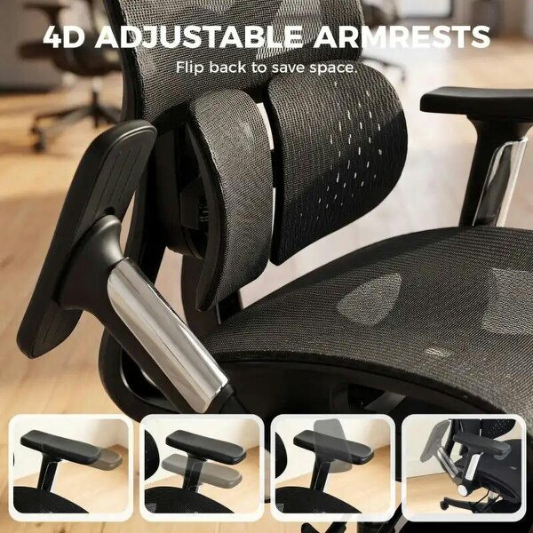 Ergonomic Office Chair with Lumbar Support, Mesh Reclining Desk Chair with Footrest, Adjustable High Back, Black