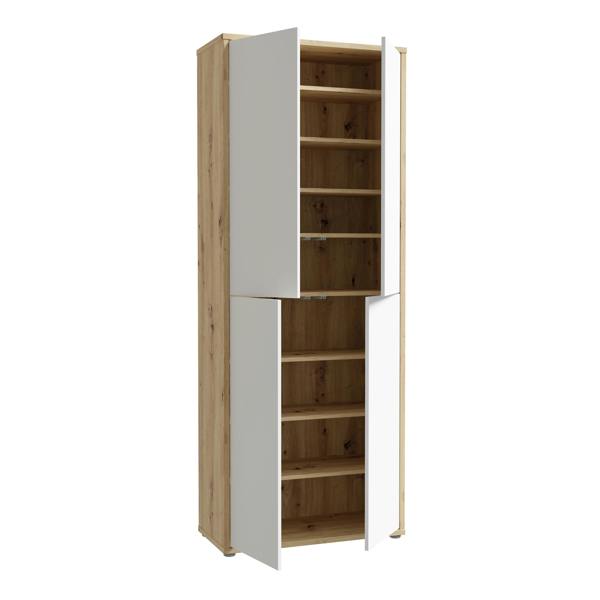 Furniture To Go Alice Springs Shoe Cabinet with 4 Doors Push-to-Open in Artisan Oak and Light Grey Doors