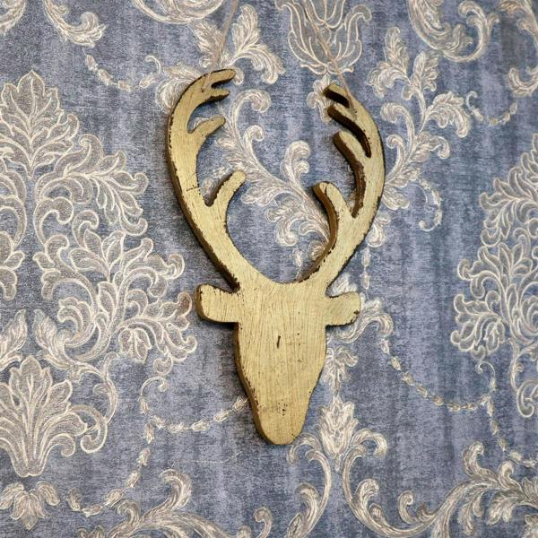 26cm Golden Wooden Hanging Deer Head Christmas Wall Decoration for Home and Office Displays image 1