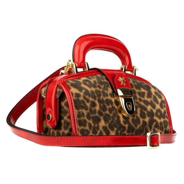 Embassy London Gazelle Mini - Leopard & Red - Mini structured bag in colourful genuine leather and key