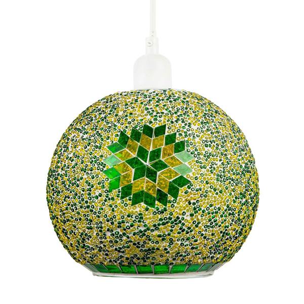 Green and Yellow Mosaic Glass Artisanal Pendant Ceiling Light Shade Image 4