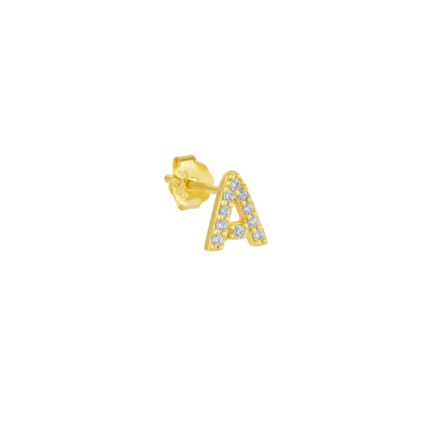 Spero London Initial Letter Stud Earring Sterling Silver in 18K Gold Plated - Single