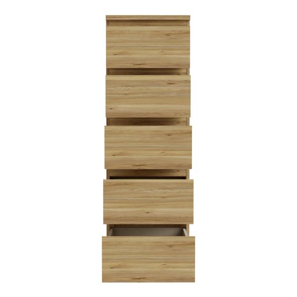Edmore 5 Drawer Tall Narrow Chest in Mauvella Oak