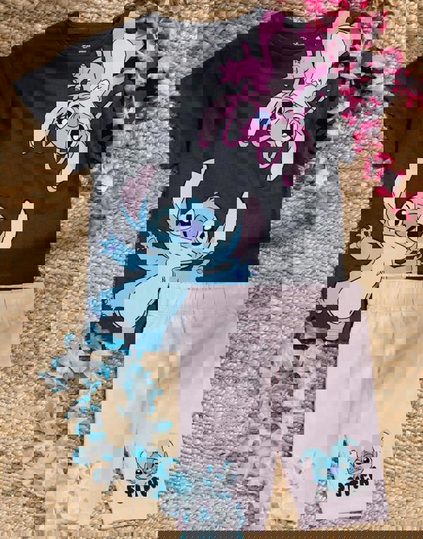 Disney Girls Multicoloured Stitch Character T-Shirt and Shorts Set