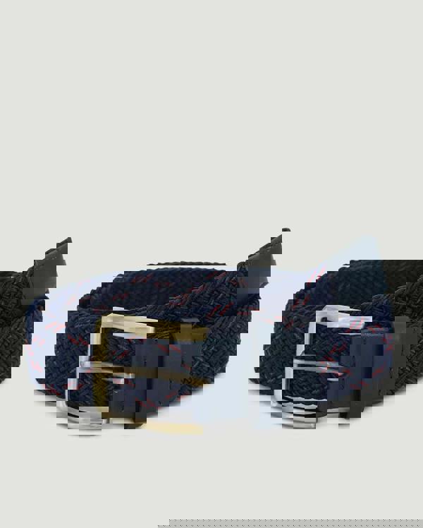 Larsson & Co Navy & Red Stitch Detail Woven Casual Stretch Belt