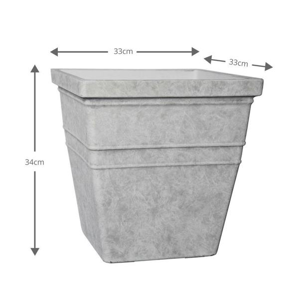 Siena Stone Effect Square Planter 33 x 34cm 21L - Misty Grey
