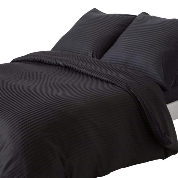 HOMESCAPES Silky 330 TC Egyptian Cotton Satin Stripe Duvet Cover Set, European Size