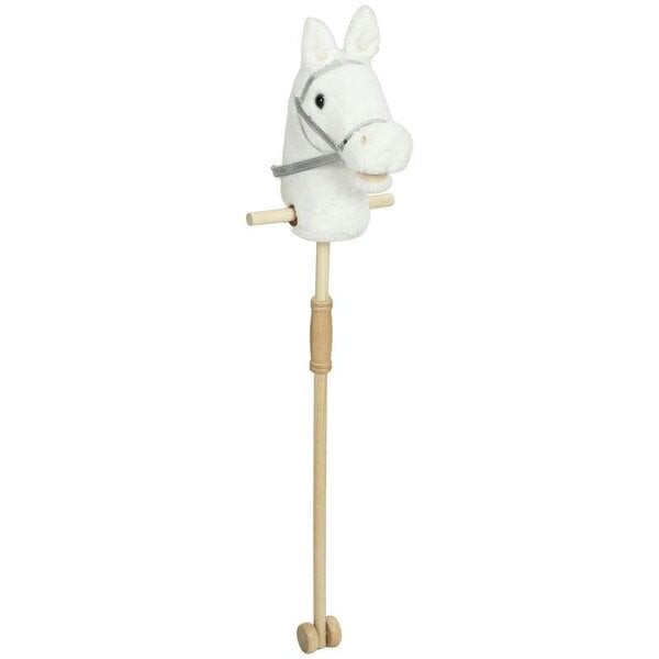Bobobiy Hobby Horse with Wood Wheels, Stick Horse with Grip Handle, Hoofbeats Neighing, Gift for Imaginative Play, 95 cm, White