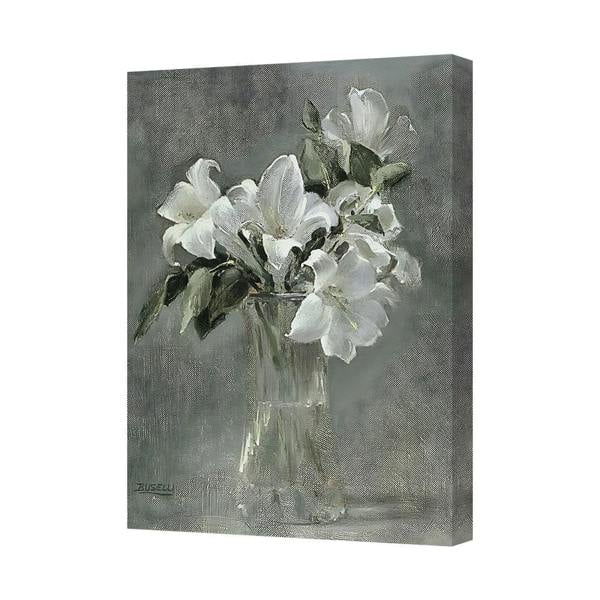 Benjamin Tate Design White Lilies Canvas Wall Art Bouquet In Glass Vase On Gray Background