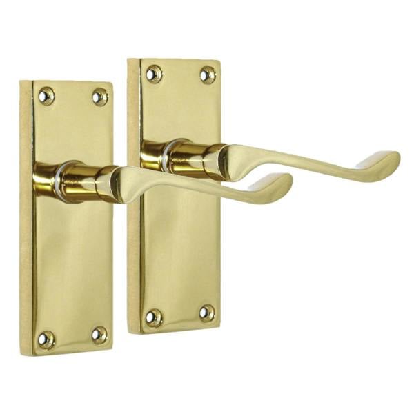 EDH Door Hardware Door Handles Brass Plated Victorian Scroll lever Latch Modern Handles 1 + Latch