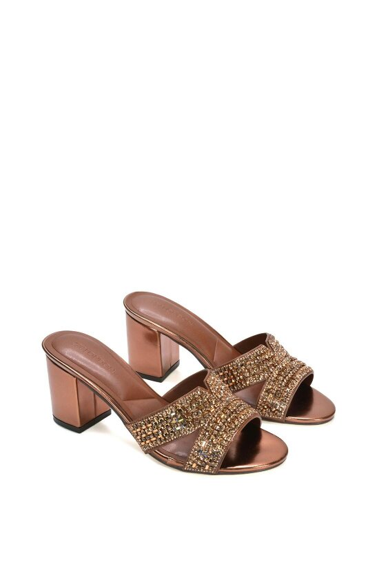 XY LONDON Sparkly Diamante Strappy Mid Block Heeled Sandal Mules