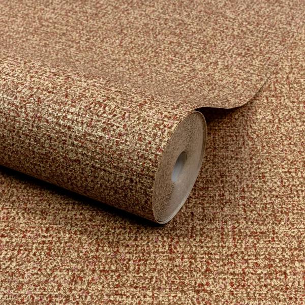 Grandeco Boutique Mysore Twill Plain Fabric Luxury Weight Embossed Wallpaper, Coral Rust