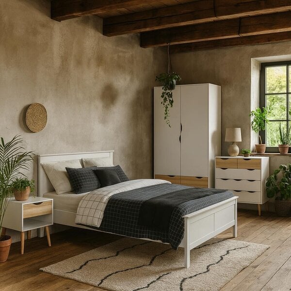 Wyld Haus Sapporo 3 Piece Bedroom Furniture Set White and Natural Oak Wood Effect