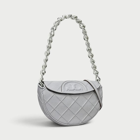 Tory Burch Fleming Soft Grain Mini Crescent Bag Slate Grey