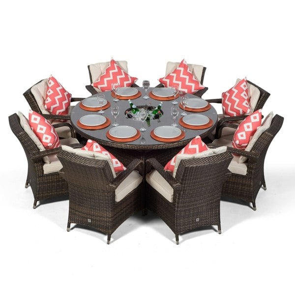 Giardino Arizona Round 8 Seater Rattan Patio Dining Set with Ice Bucket Drinks Cooler