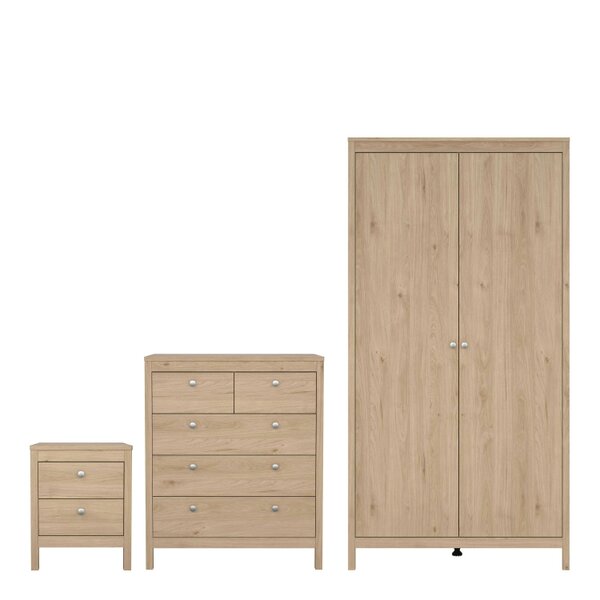 Wyld Haus Gossmere Bedroom Set Hickory Oak Effect Bedside Table + Chest of Drawers + Wardrobe