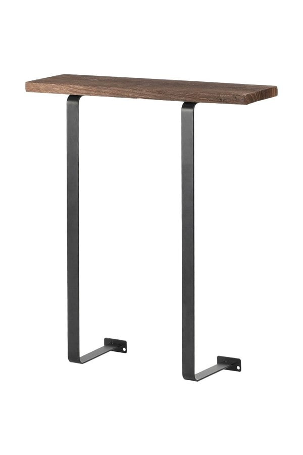 Living and Home Modern Black Metal Wall-Mounted Towel Rack with Brown Wooden Shelf