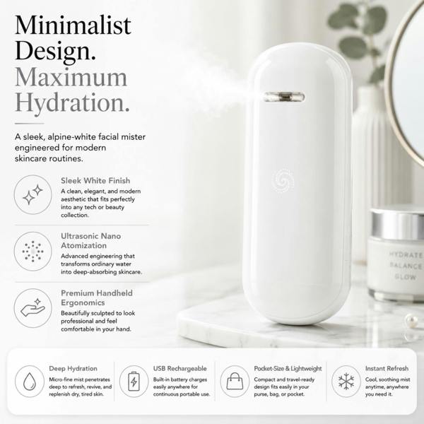 Aquarius Portable Nano Mist Sprayer White Handheld Rechargeable Facial Steamer