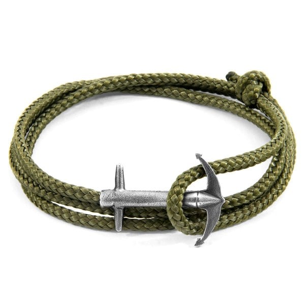 Anchor & Crew Khaki Green Admiral Anchor Silver and Rope Bracelet