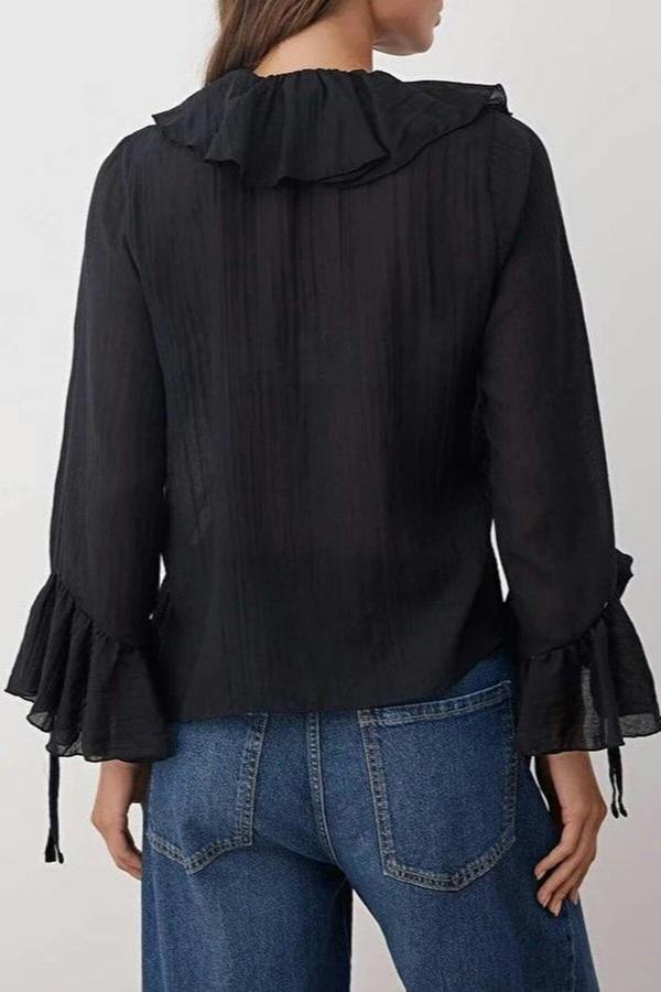 WOVCOR Ruffled Boho Long-Sleeve Woven Blouse