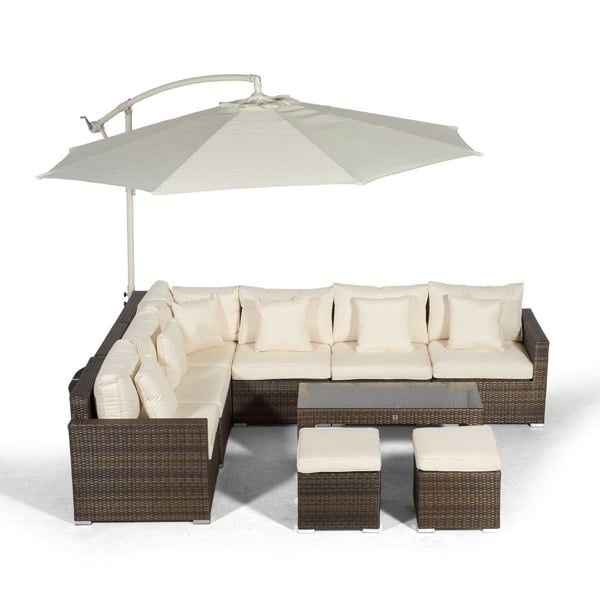 Giardino Havana 6 Seat Rattan Corner Sofa Set with Coffee Table and 2 Stools