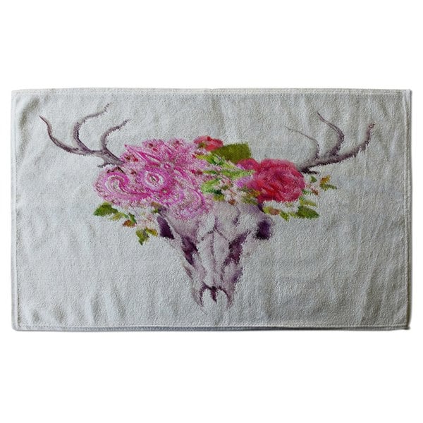 Benjamin Tate Design Deer animal skull with flowers and feathers (Bath Towel)