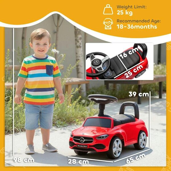 Official Mercedes-Benz Ride On Car, Foot to Floor Sliding Walker with Horn, Engine Sounds and Under-Seat Storage, Red