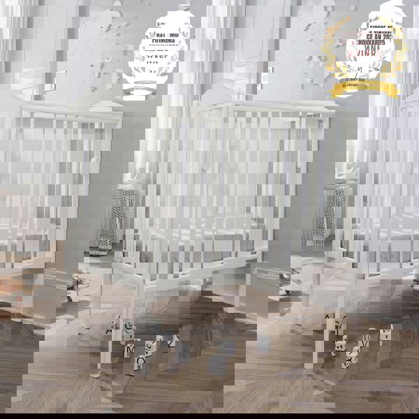 award badge - best baby cot - waffi mini space saver cot with drop side