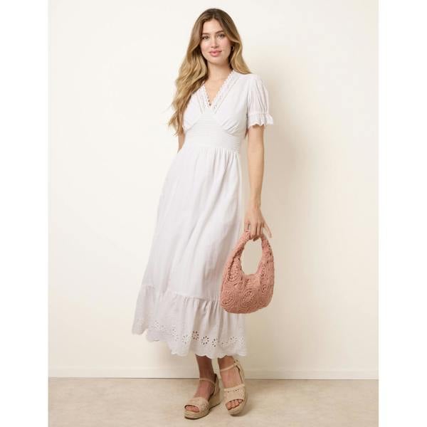 Blue Vanilla Embroidery Detail V-Neck Dress