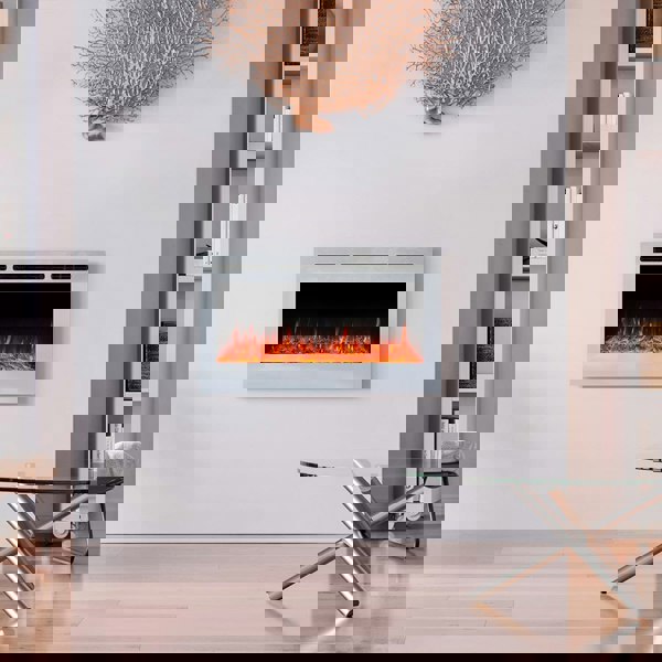12 Flame Colour Electric Fireplace with Safety Protection White Wall Mounted Fires Living and Home