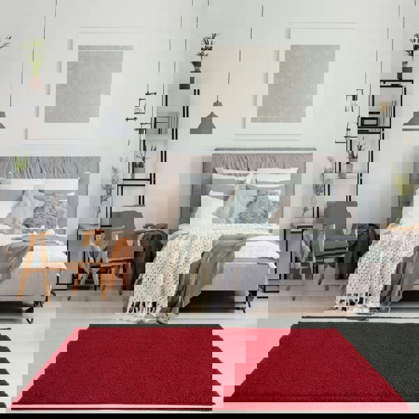 Shaggy Rug Plain Red non-shedding easy to clean