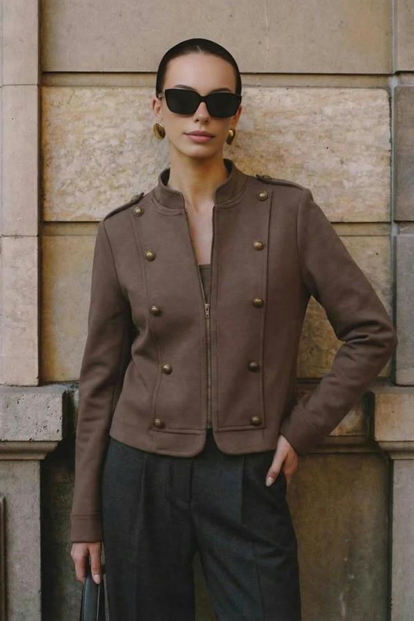 WOVCOR Fitted Zippered Lined Button Detail Napoleon Jacket