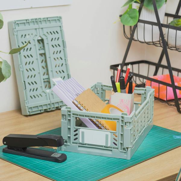 JVL STACKIT - Plastic Foldable Storage Crate - 4L - Green