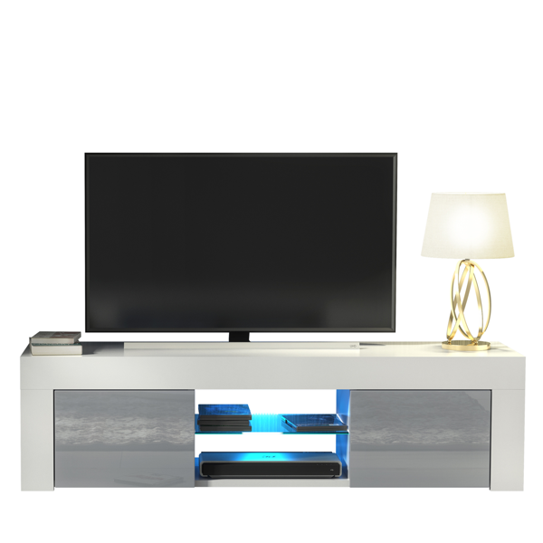 Mex Furniture Striking 130cm TV Unit Cabinet with Grey High Gloss Doors LED Lights