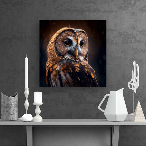 Warren Reed Tawny Owl Face Splash Art Dark Background Canvas