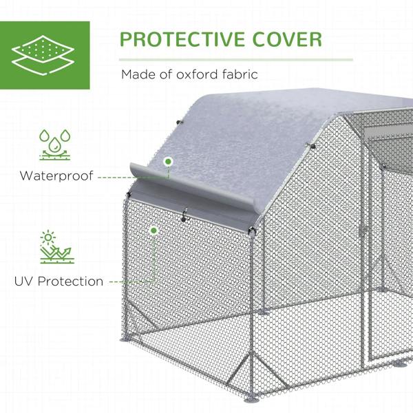 Silver chicken coop protective cover on roof with waterproof and UV protection