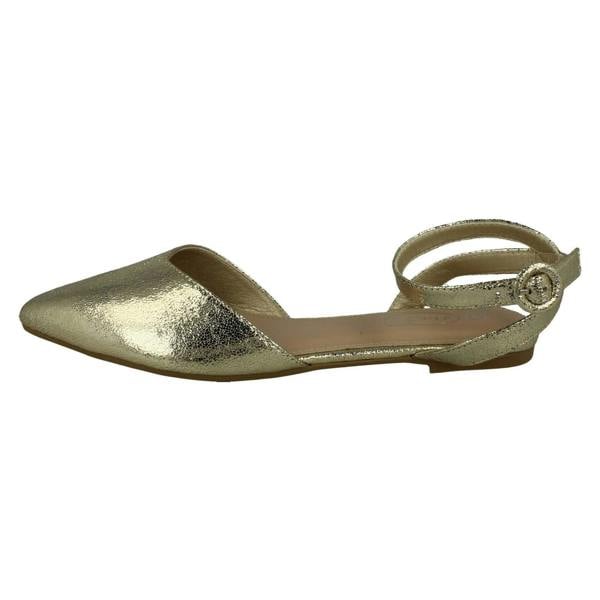 Spot On Ladies Spot On Flat Pointed Toe Ankle Strap Shoes F80538
