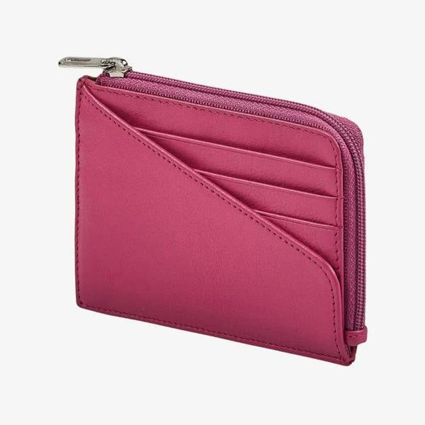 Women's leather zip card holder in pink real leather