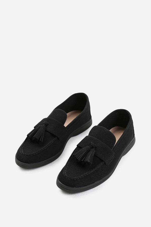 Where's That From Kenya Slip on Loafer With Tassel Detailing in Black Suede