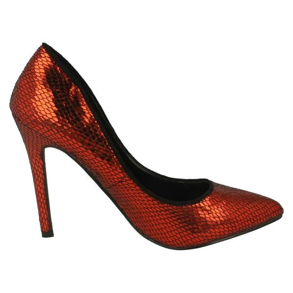 Spot On Ladies Spot On High Heel Pointed Toe Snake Design Court Shoes