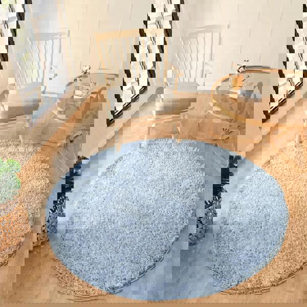 Livabliss Moda Shag-Solid Color Blue Plush Soft Pile Rug