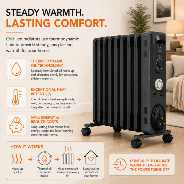 MYLEK Oil Filled Radiator 2000w Portable Heater Thermostat 24 Hour Timer Grey